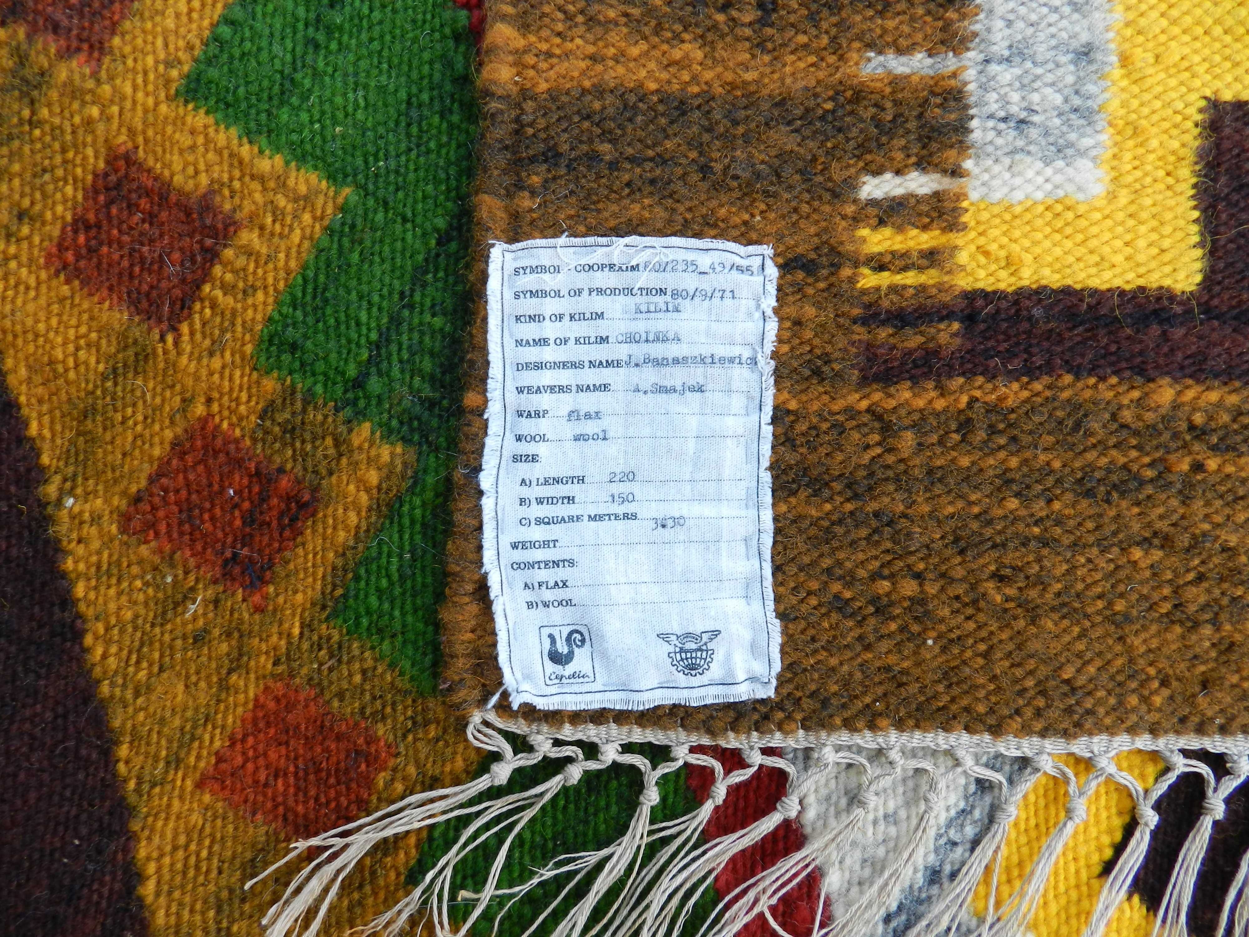 kilim ,,choinka,, J. Banaszkiewicz Cepelia design PRL stan bdb 220x150