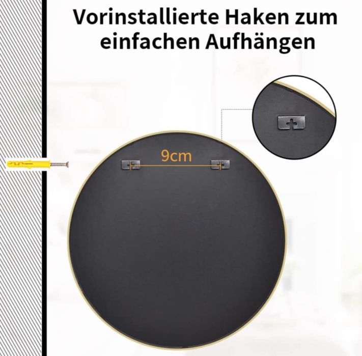 Koonmi 80cm złote okrągłe lustro z aluminiową ramą,