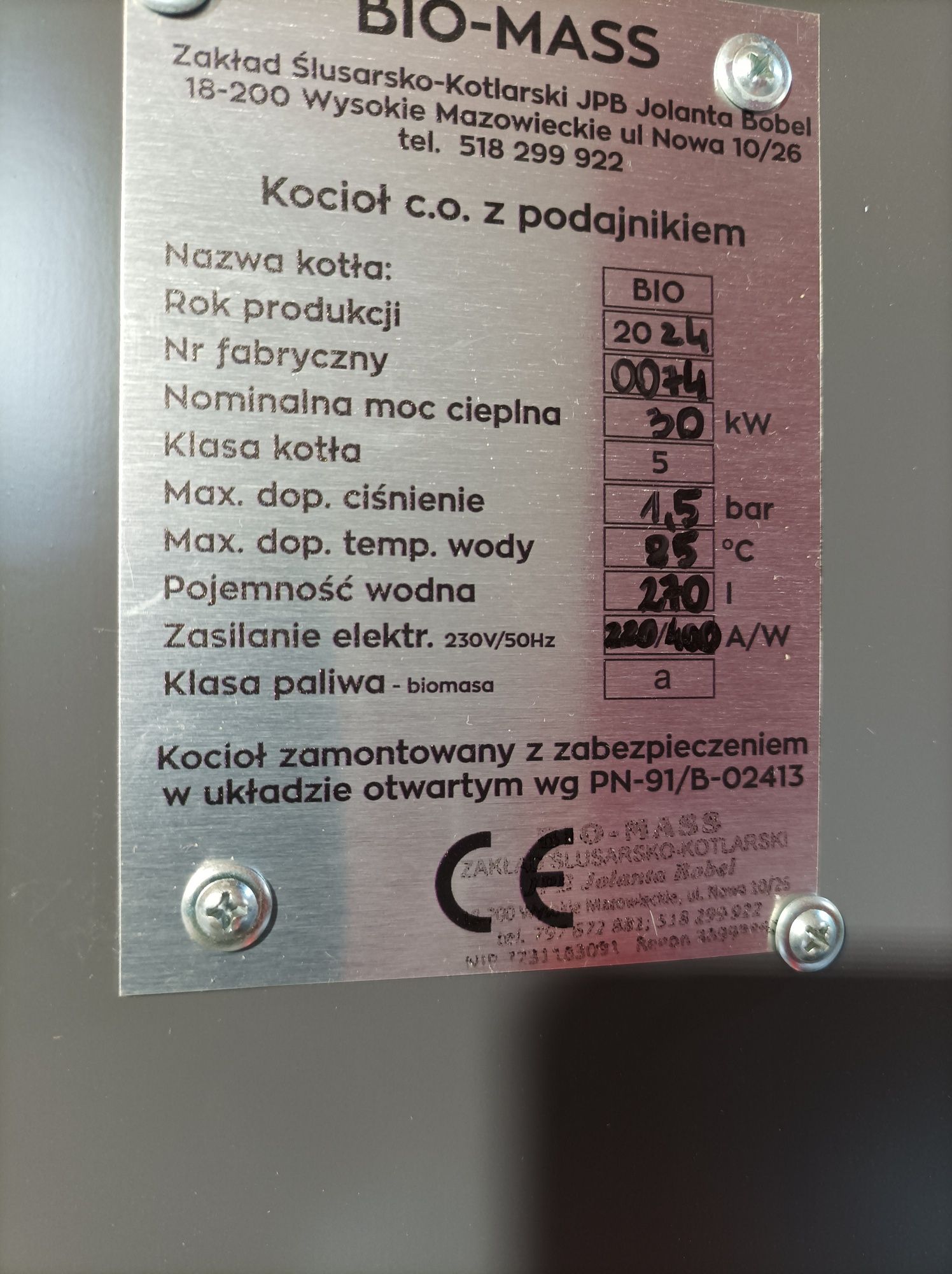 Piec 30kw na biomasę klasa5