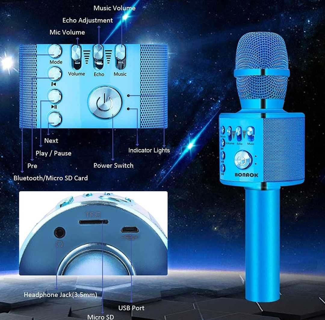 Przenośny mikrofon karaoke 3w1 BonaokQ37 niebieski