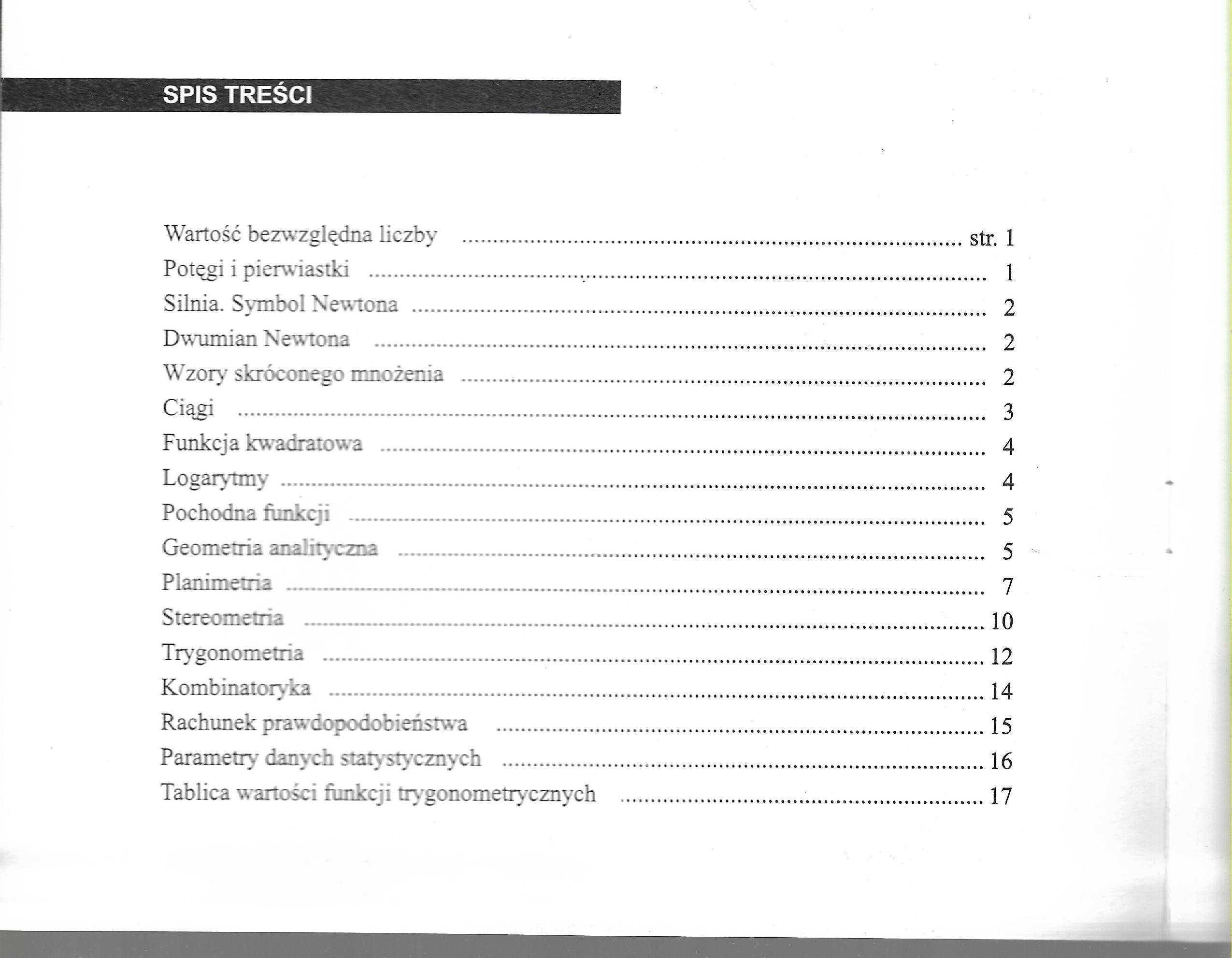 Wybrane wzory matematyczne. Do matury.