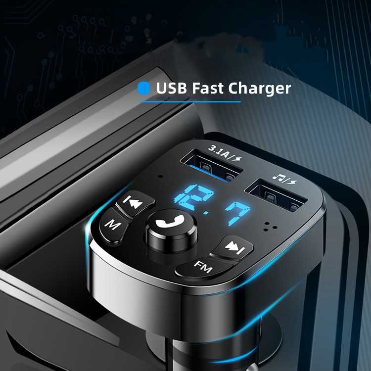 FM модулятор+Bluetooth, USB 3.1A ФМ трансмиттер