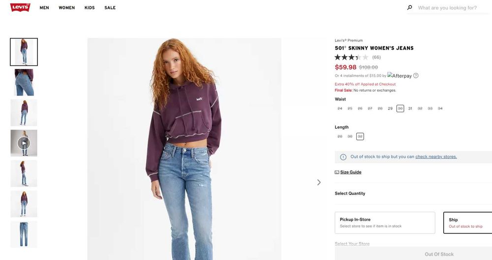 Жіночі джинси Levi's® Premium 501® SKINNY WOMEN'S JEANS  розмір 30*32