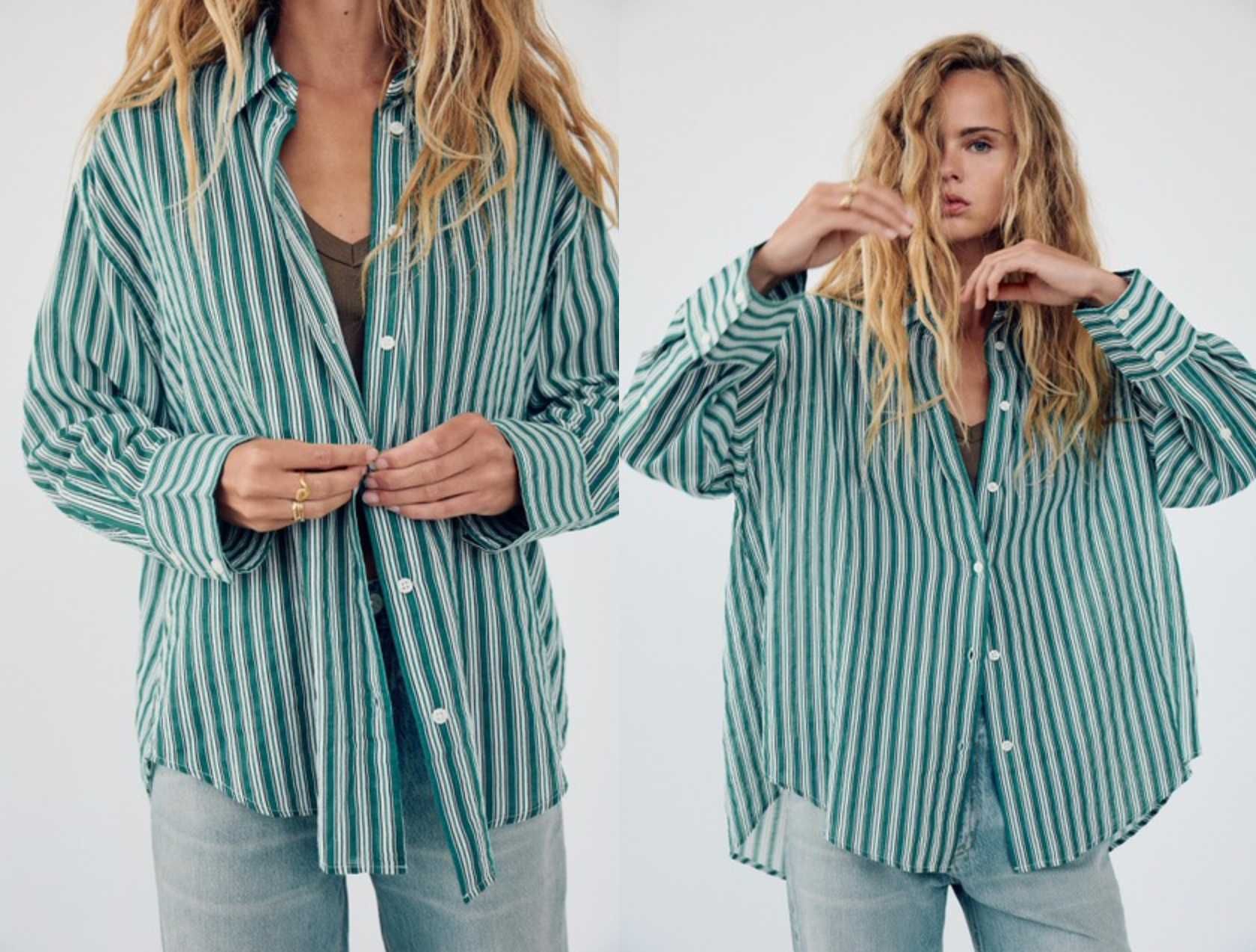 Zara koszula oversize w zielone paski