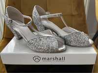Srebrne brokatowe sandałki Marshall Shoes ślubne / na wesele