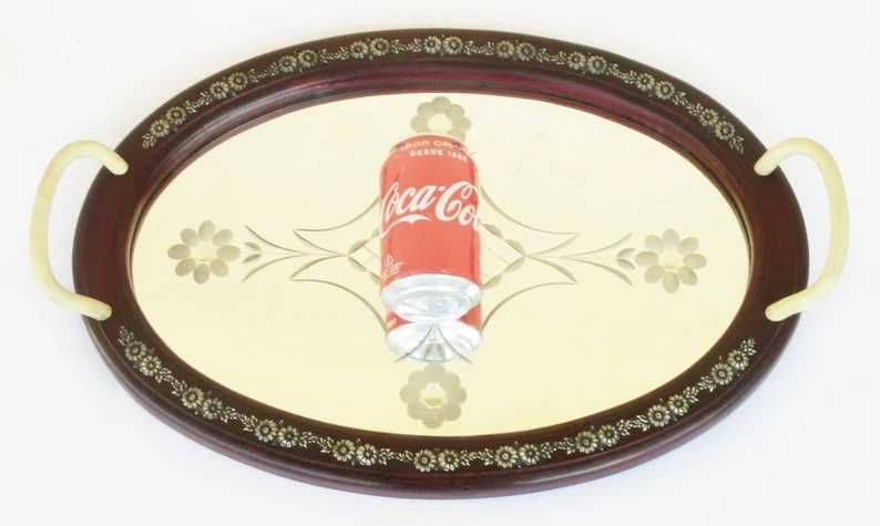 Antiga bandeja/tabuleiro Art Deco oval espelhada