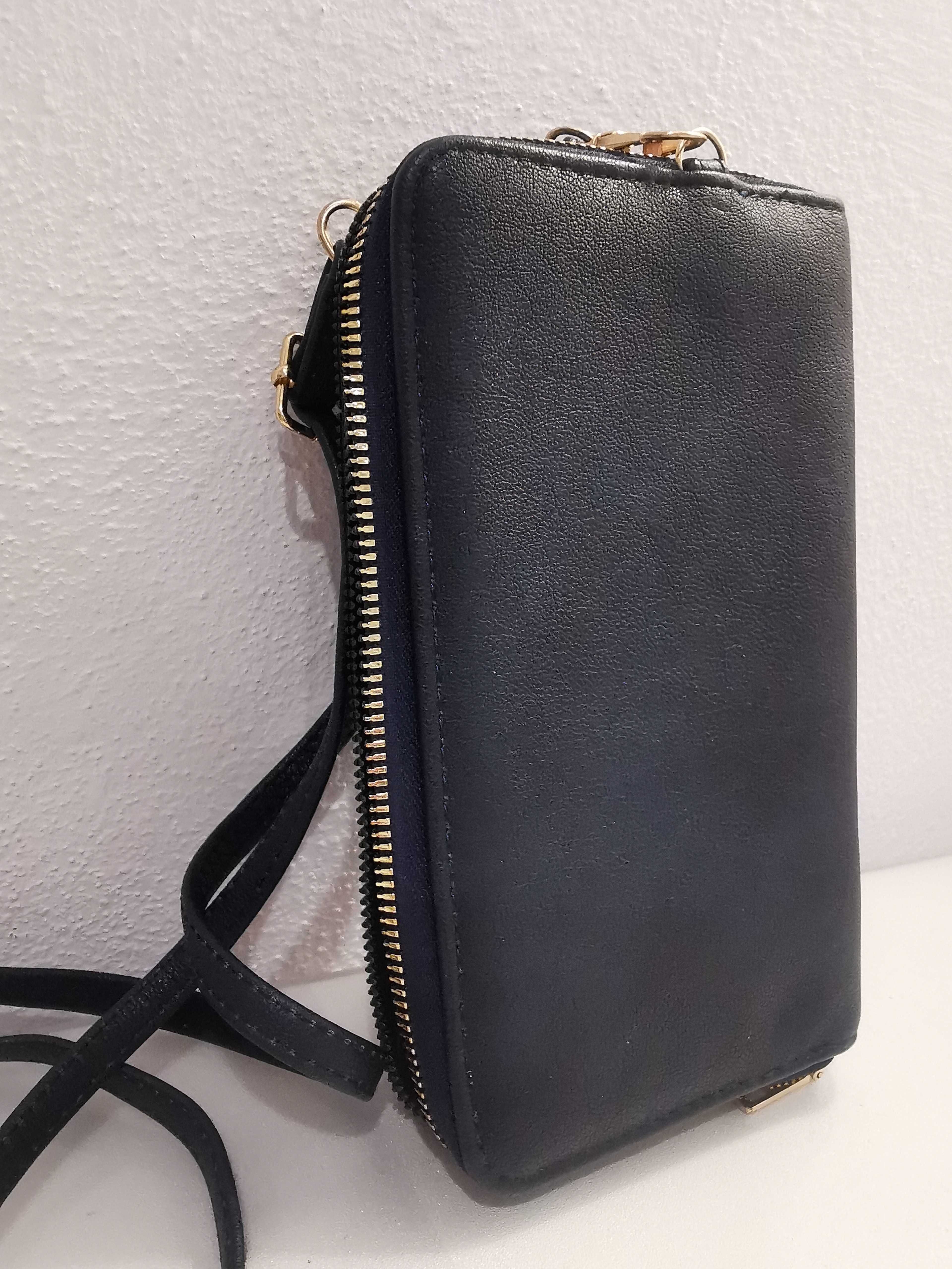 Portfel z kieszonką na telefon, torebka kot, długi pasek