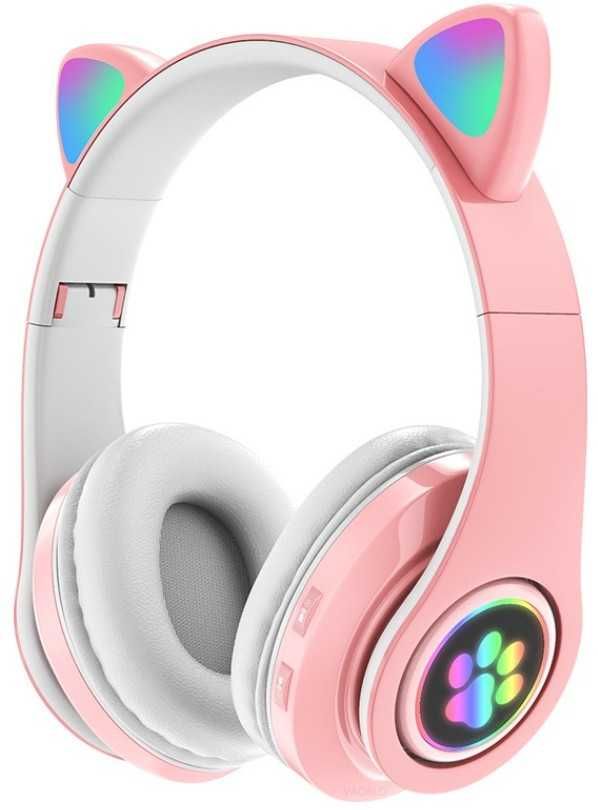 Słuchawki Kocie Uszy LED Składane Bluetooth Czarne/Różowe Dla Dzieci