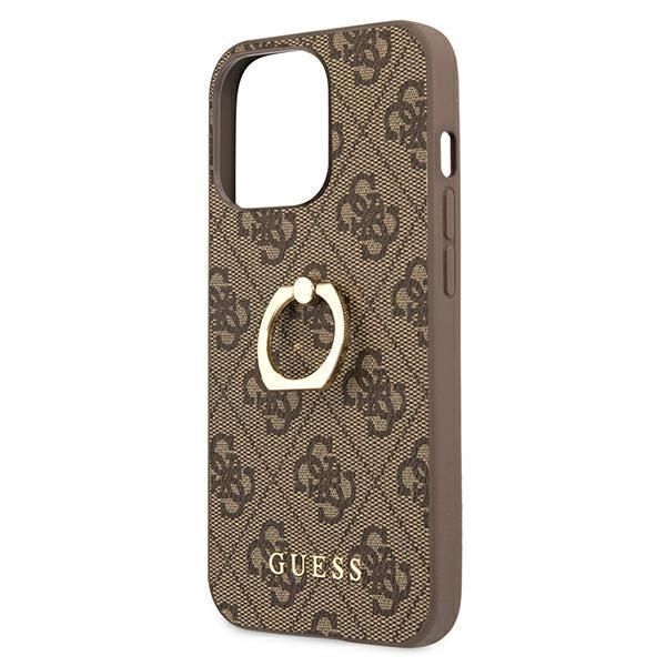 Guess Etui na iPhone 13 Pro/13 6,1" Brązowe z Uchwytem Pierścieniowym