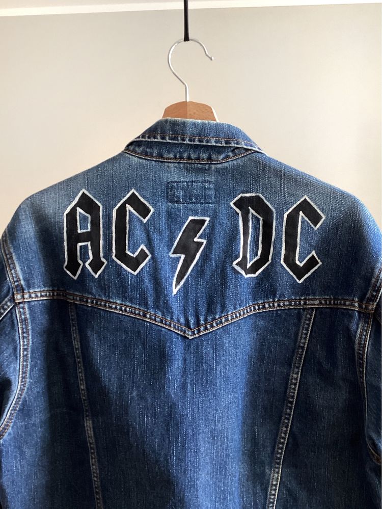 Klasyczna jeansowa kurtka AC/DC Wrangler M vintage rock