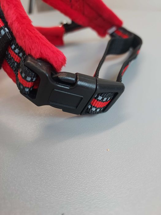 Szelki i smycz odblaskowa dla psa kota S czerwone miękkie dł. 147cm