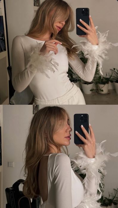 Боди со сьемными перьями
