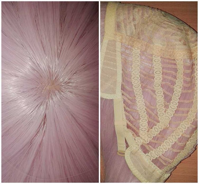 Długa prosta różowa peruka pastelowa z grzywką cosplay wig