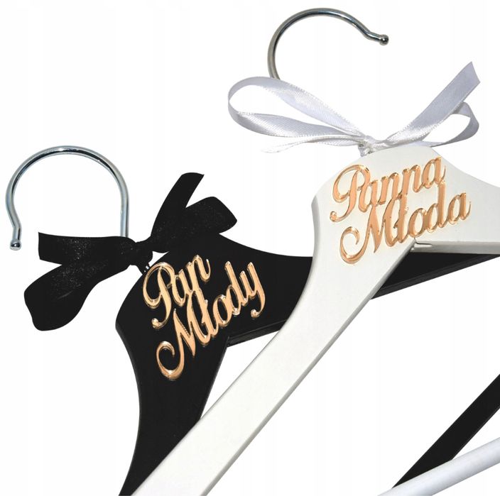 Wieszaki ślubne, złote lustro, Pan Młody Pani Młoda