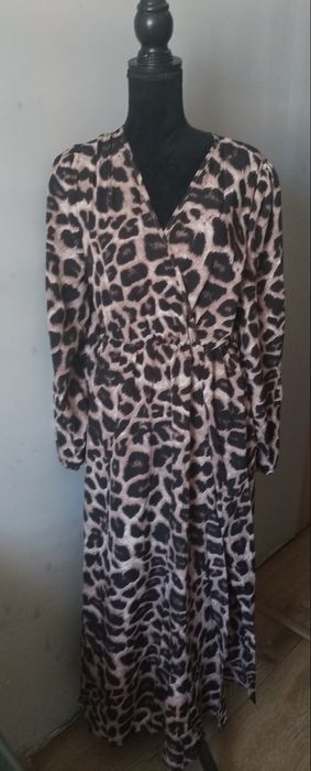 Sukienka maxi z rozcięciem w panterke XL NOWA!