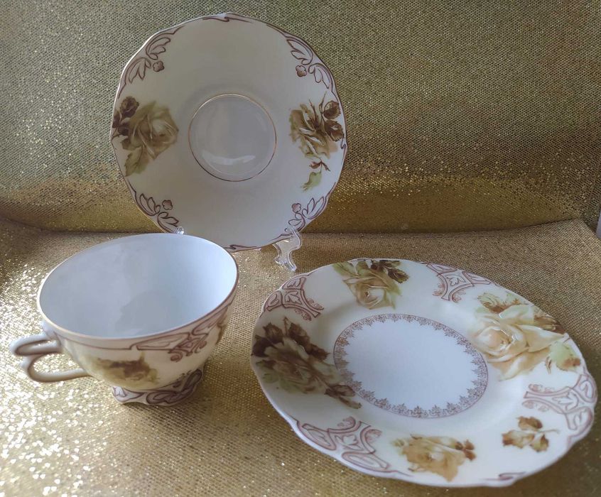 Przepiękna filiżanka trio Ohme Szczawienko Old Ivory, antyk, secesja