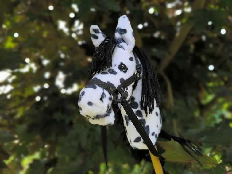 Hobby horse, czarno-biały, tarantowaty, konik na kiju, A5