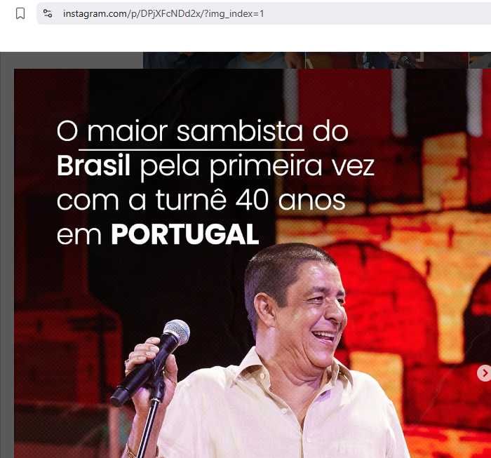 2 Bilhetes Zeca Pagodinho 40 anos