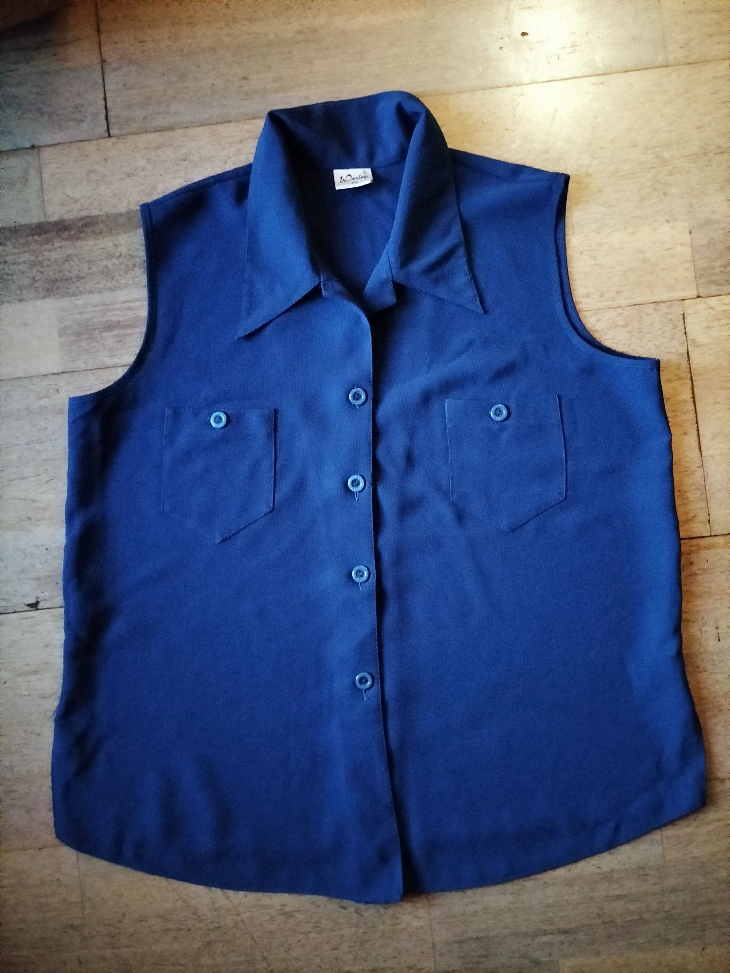Bluzka damska top koszula cobalt granatowa bez rękawów z kołnierzem XL