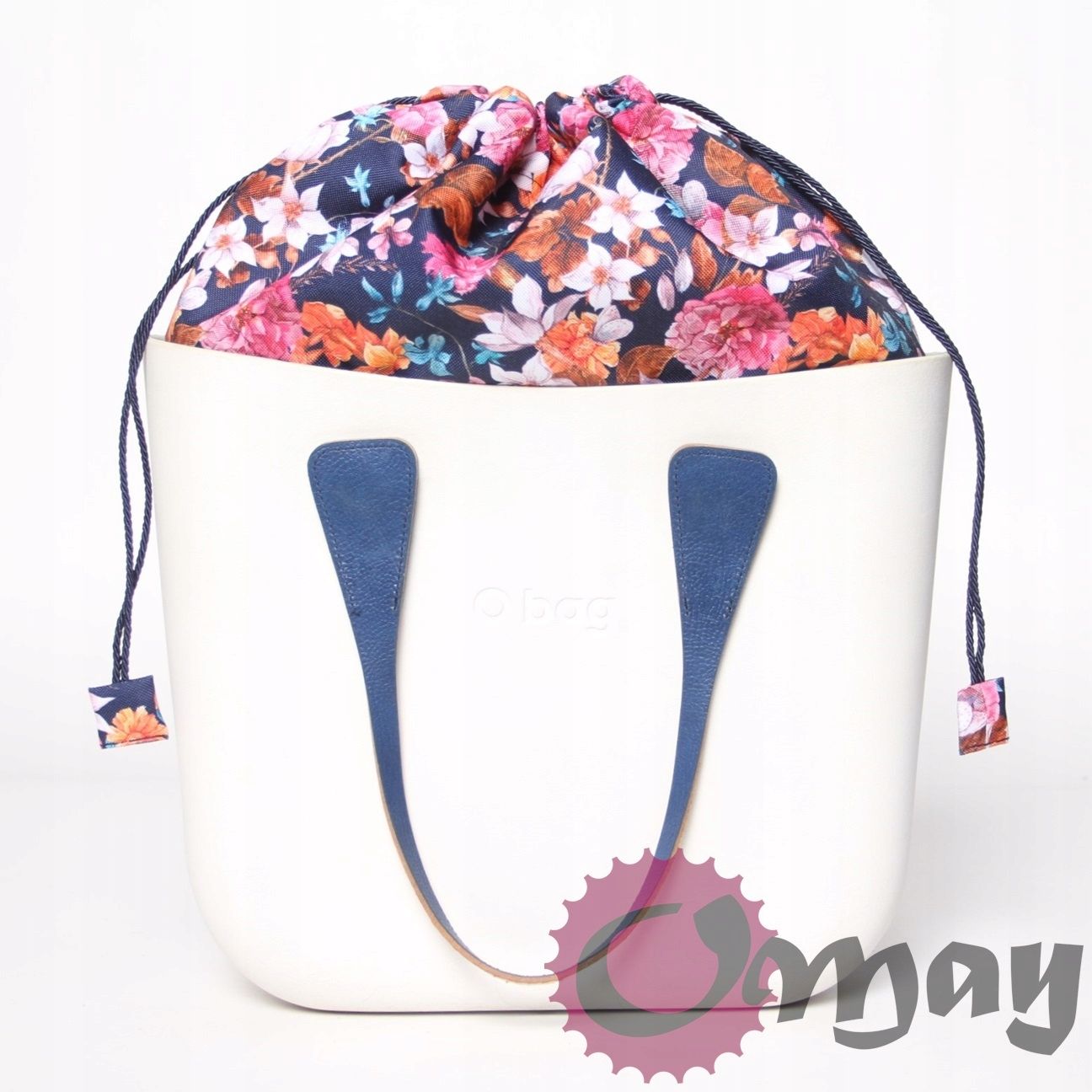 Granatowy organizer do OBAG MINI kwiaty worek komin 2 kieszenie OMAY
