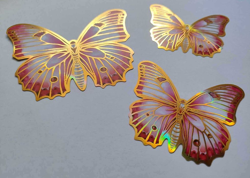 Naklejki Motyle 3D Mieniące Kolorowe 12 szt Złote Różowe Białe Ozdoba