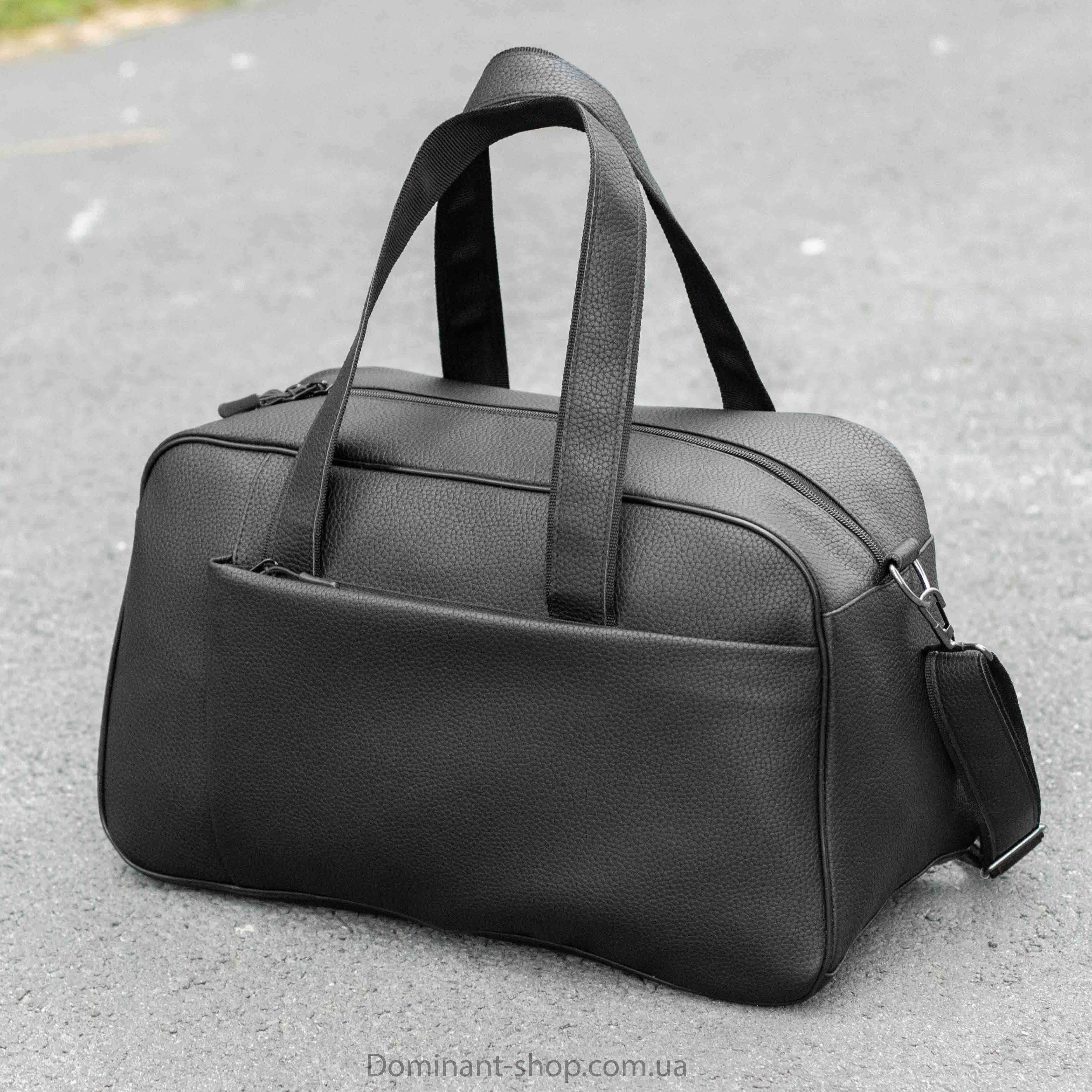 Кожаная дорожная спортивная сумка Frost чёрная с экокожи на 24 л