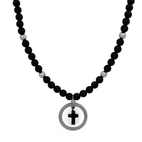 naszyjnik onyks i krzyż w okręgu (c21/kor/11ru)