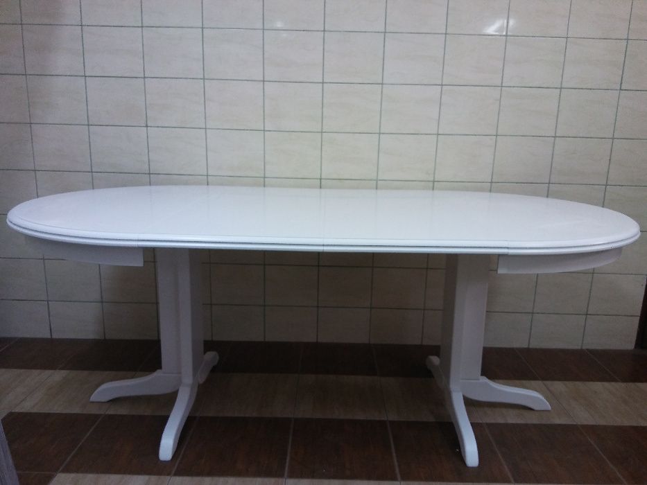 Stół rozkładany okrągły fi 110 + 3 wkładki 45 cm biały na jednej nodze