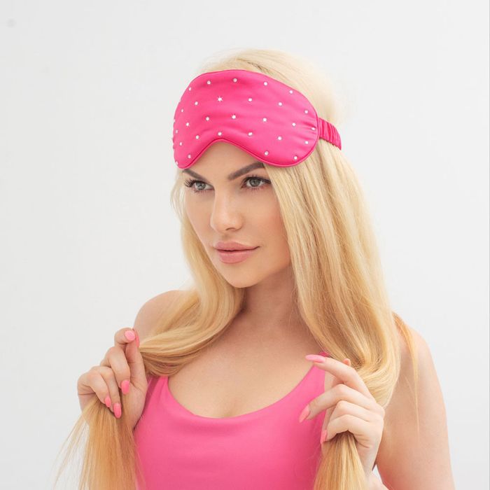 Шовкова маска для очей CRYSTALLOVE з кристалами – яскраво-рожевий