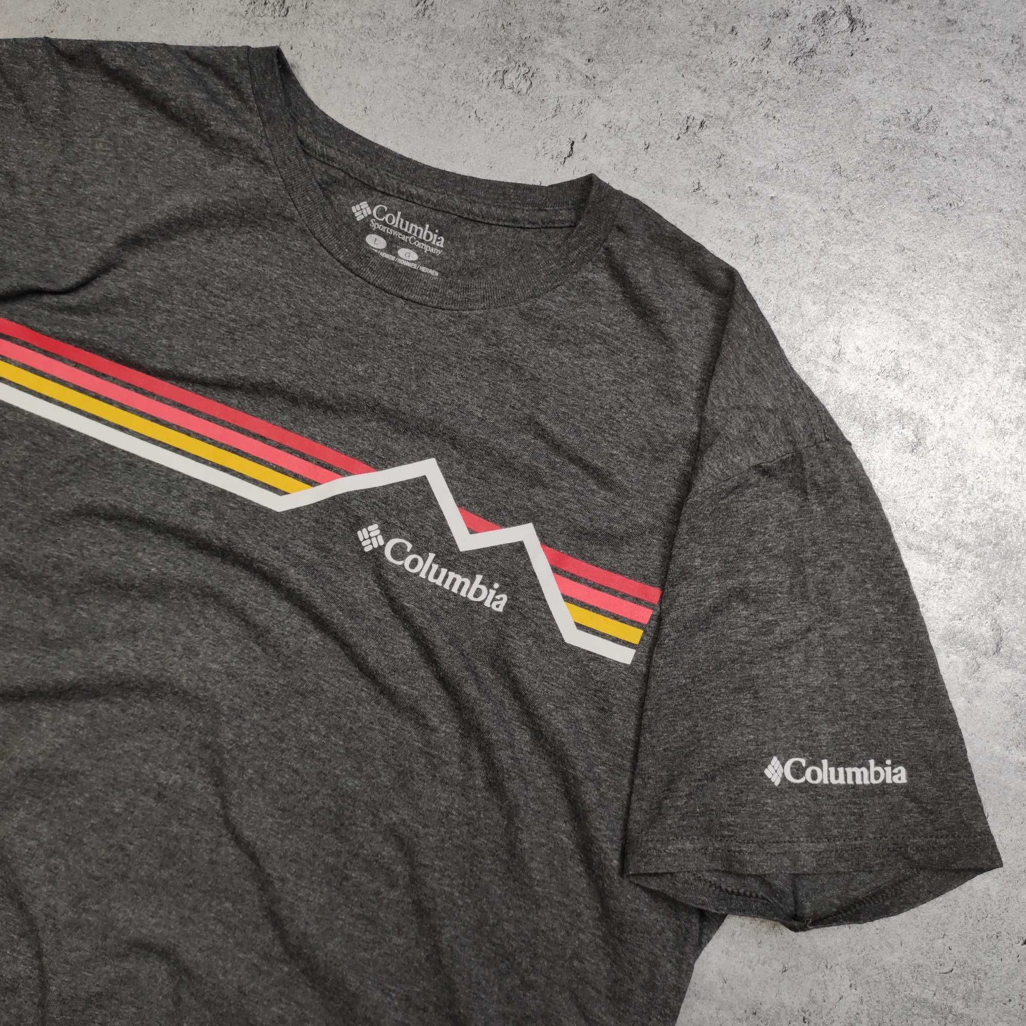 MĘSKA Koszulka Bawełna Trekking Casual Szara Duże Logo Columbia Góry