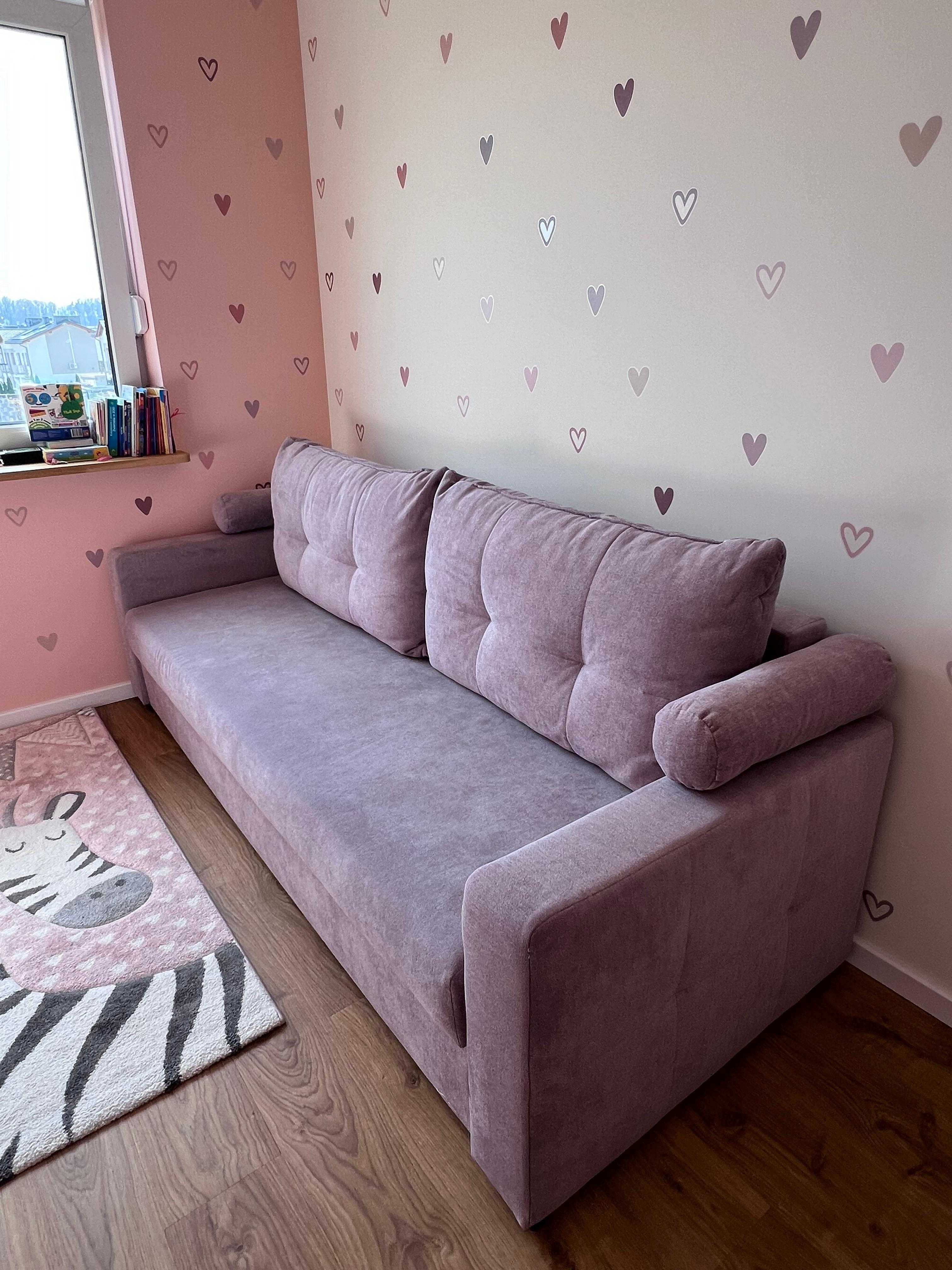Sofa trzyosobowa rozkładana z pojemnikiem welurowa