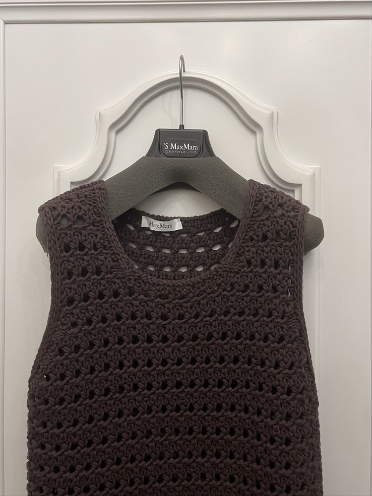 MAX MARA piękna sukienka z halką, czekoladowy brąz