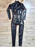 736/ Czarny XL ODRĘKI LATEX CHLOROWANY Kombinezon pierś zamki catsuit