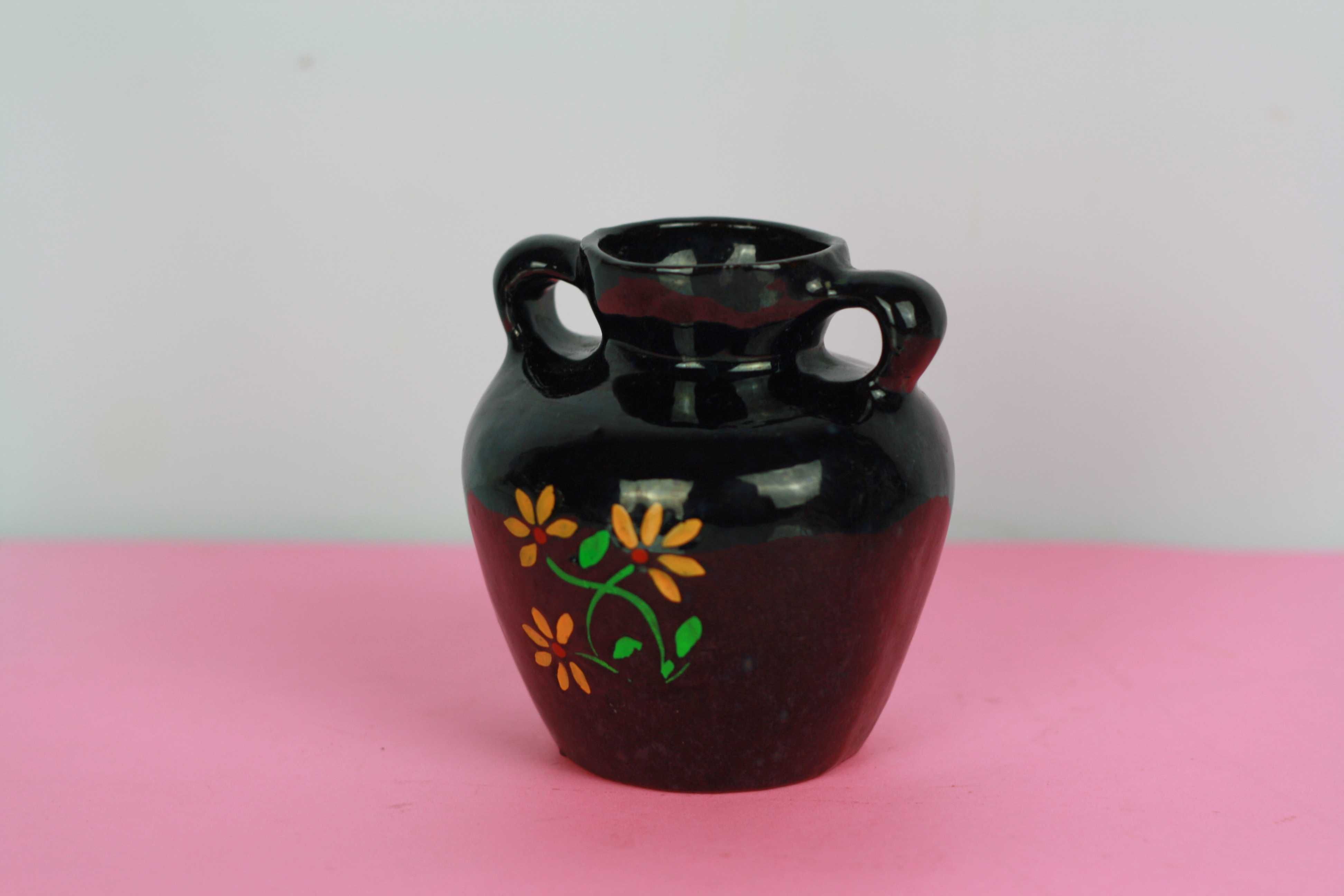 Niewielki wazon ceramiczny ręcznie malowany vintage