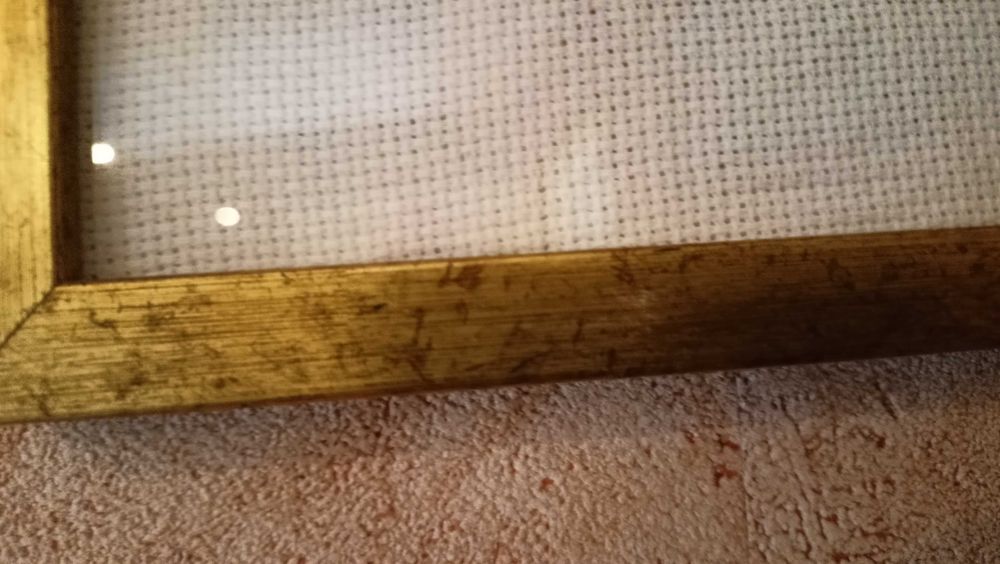 Obraz stary z haftem ręcznym 30 x 40 cm, krzyżykowy, rama