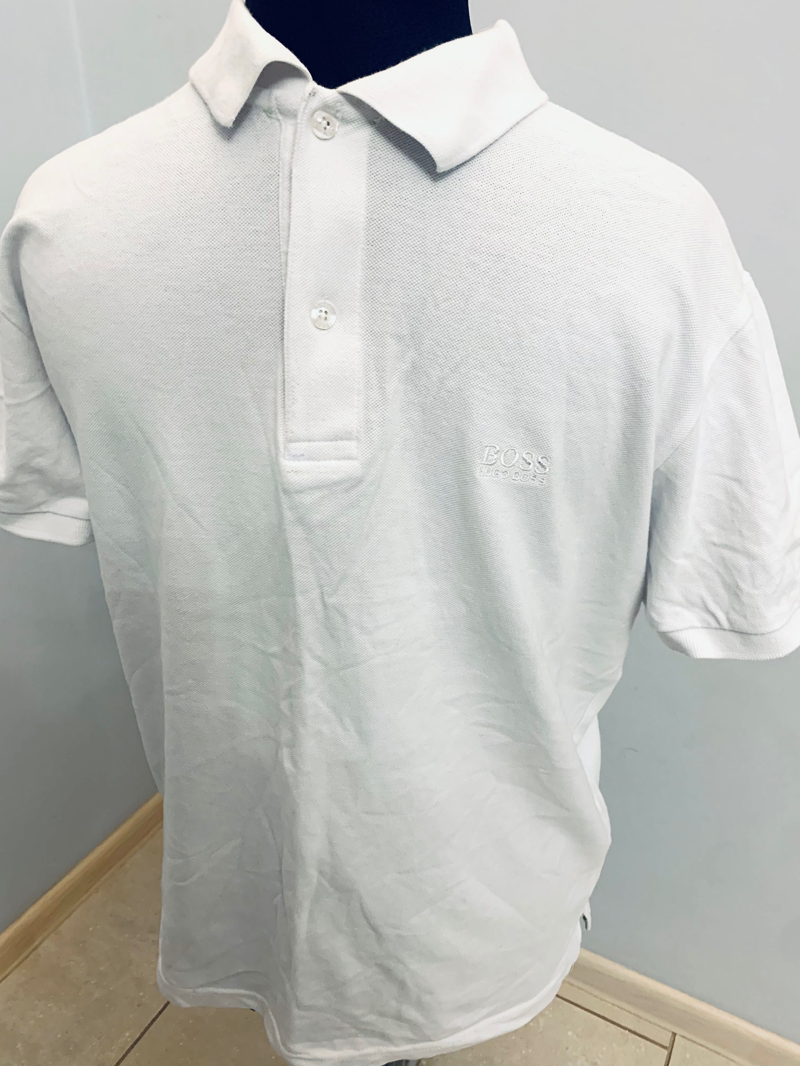 Hugo Boss biała koszulka, męski T- Shirt XL/L logowana polo, bawełna