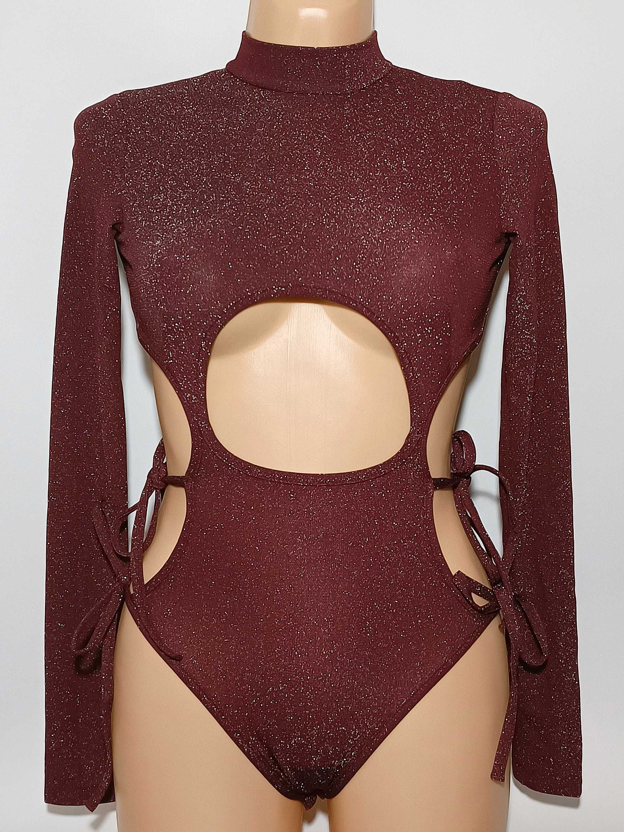 Savage X Fenty Śliczne Nowe Body damskie bordowe błyszczące Nowe S