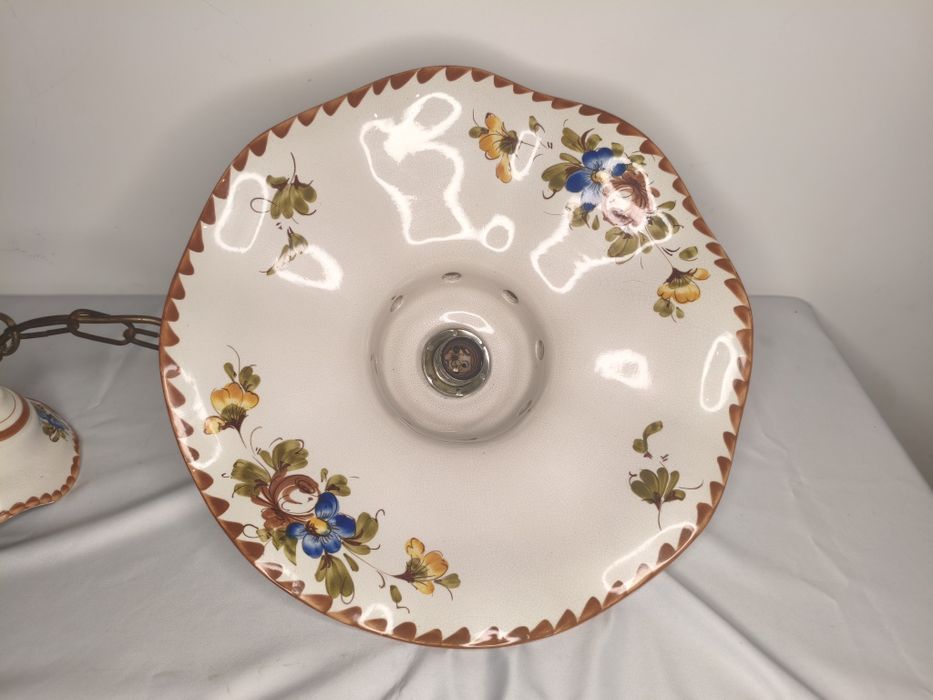 Lampa porcelanowa wisząca kuchenna w kwiaty żyrandol PRL DDR Retro