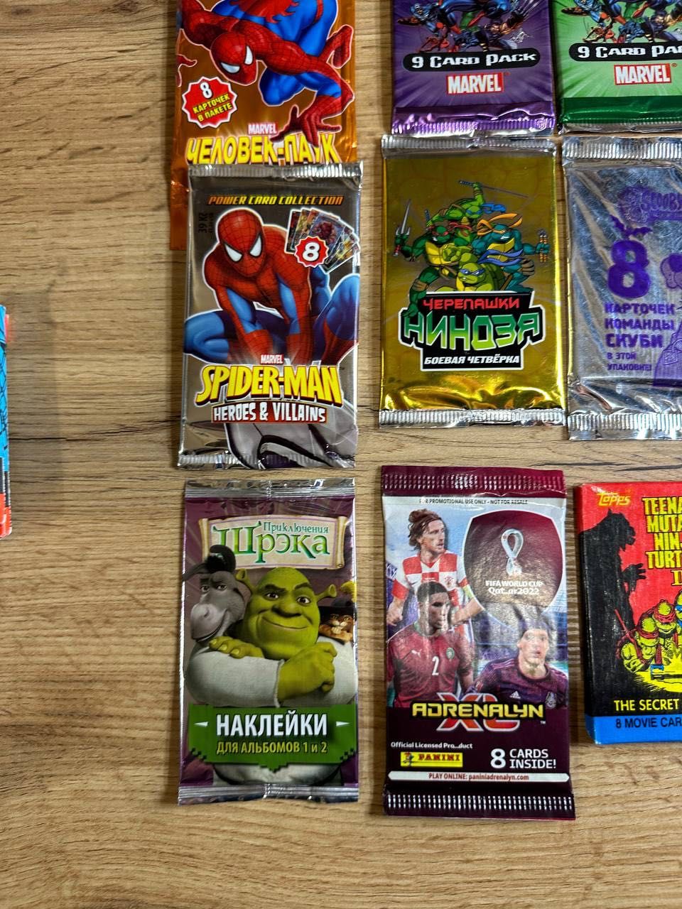 Бустеры коллекция Marvel черепашки человек паук скуби ду шрек карточки