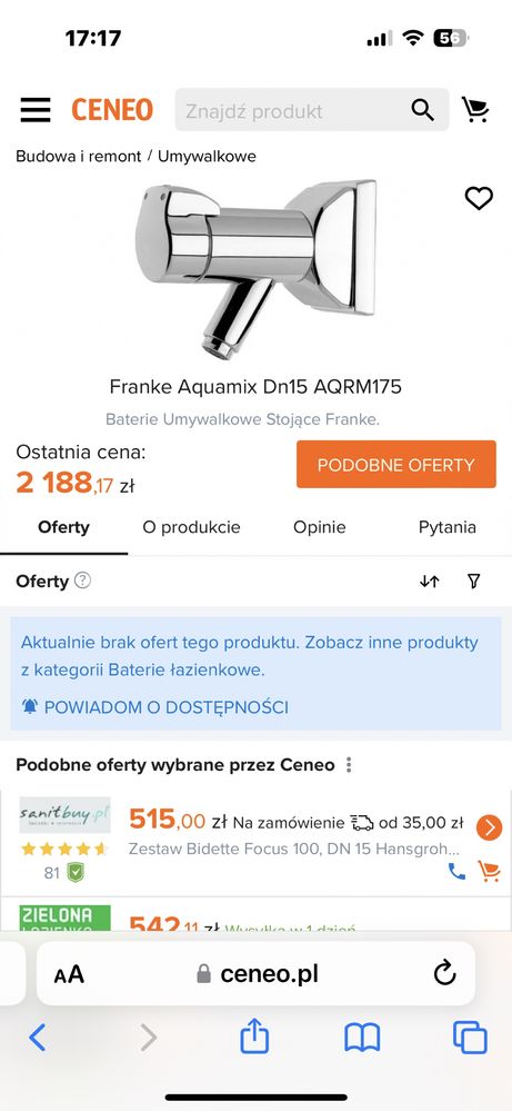Bateria naścienna samozamykająca  Franke Aquamix Dn15 AQRM175