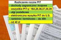 PITy - każdy PIT 28,36,37,38,39 zagraniczne, krajowe, korekty PITy