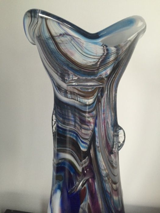 Szklany wazon kolorowy 30 cm melanż dizajn PRL lata `70