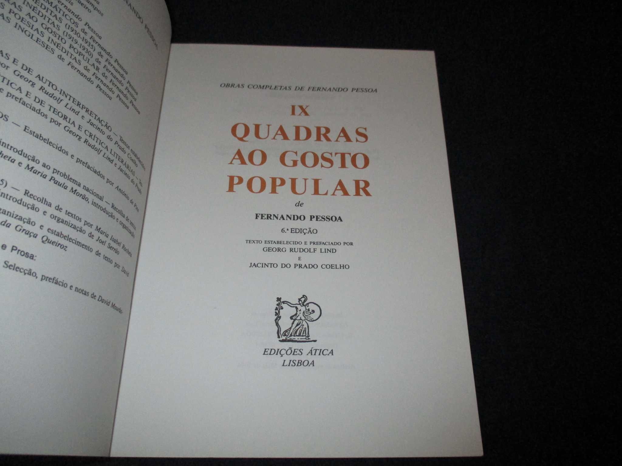 Livro Quadras ao gosto popular Fernando Pessoa Ática