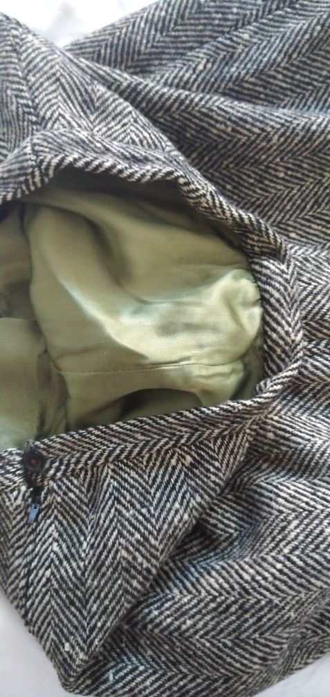 Spódnica midi 100% wełna XL XXL czarna biała pepitka wełniana 42 44