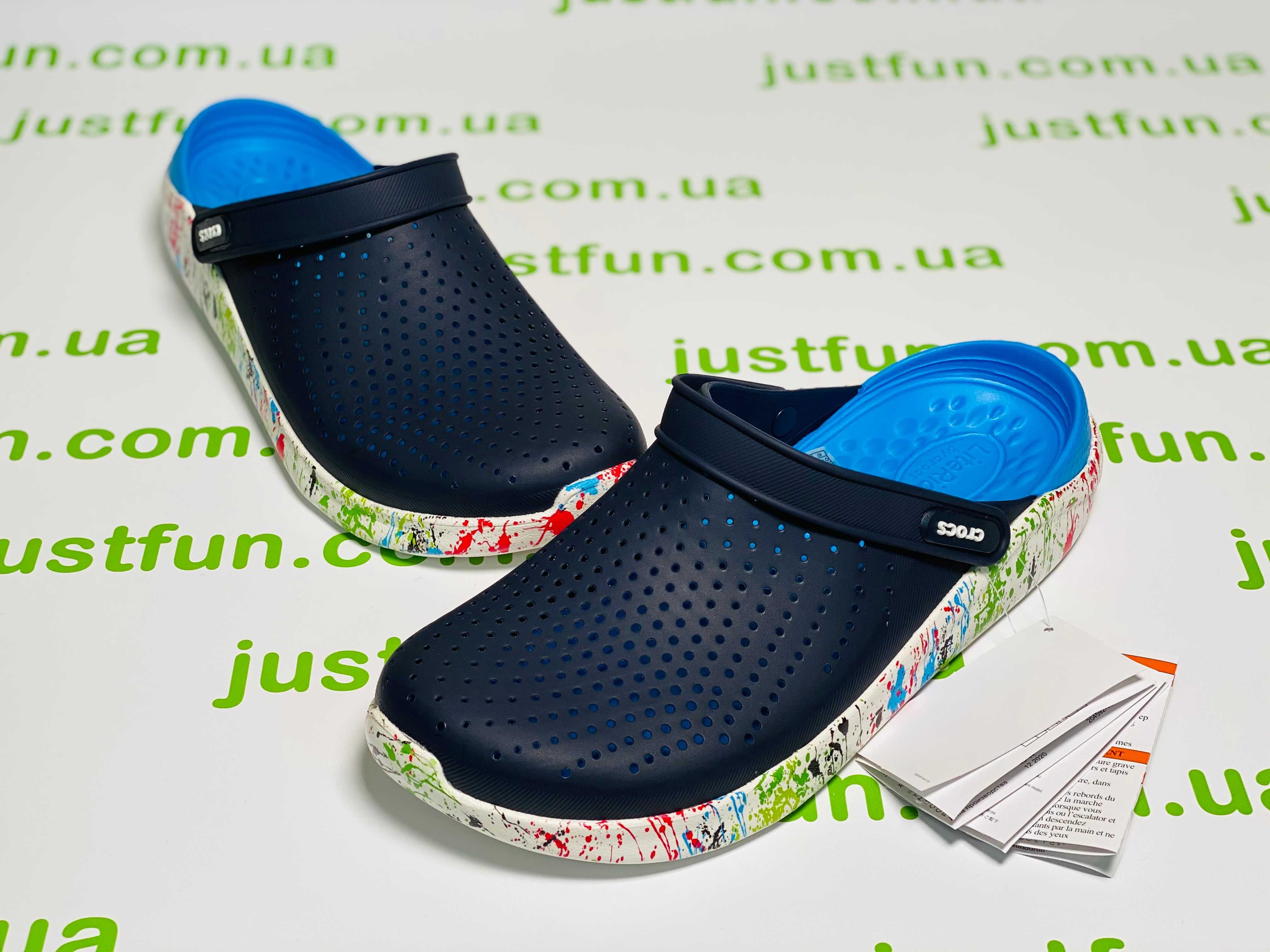 Кроксы Crocs LiteRide Clog Navy / White Print кляксы  36-44