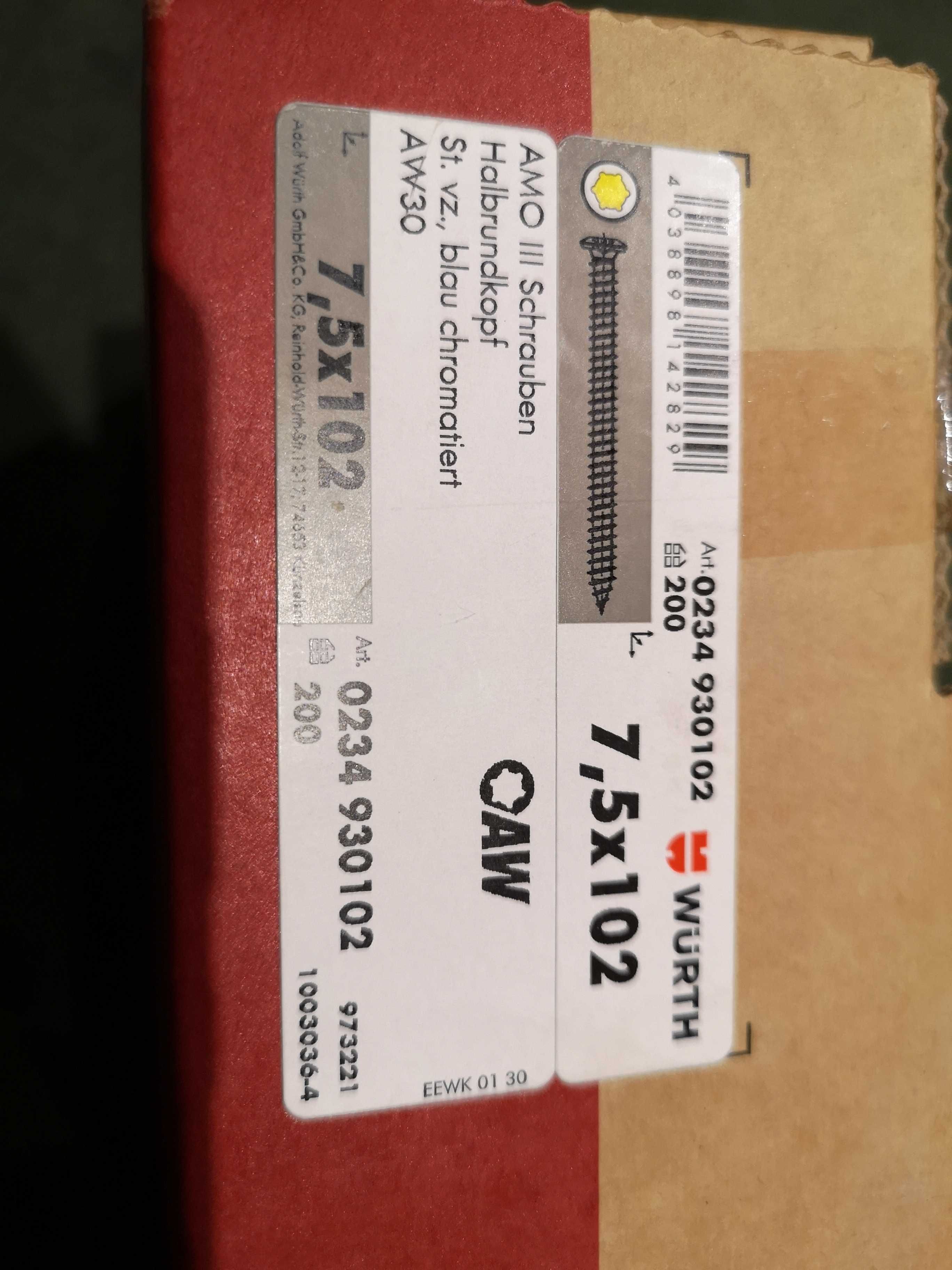 Kołki, Śruby, wkręty, kotwy, Wurth 7,5 x 102 aw