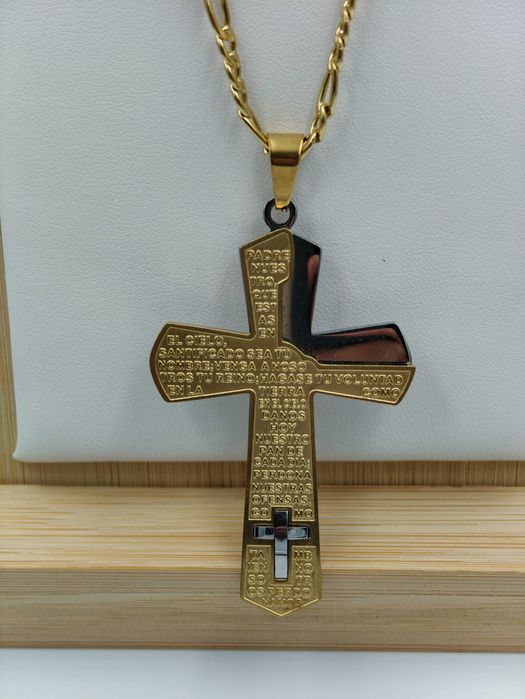 Aisadi łańcuszek złoty męski stal szlachetna z krzyżem. Stylowy