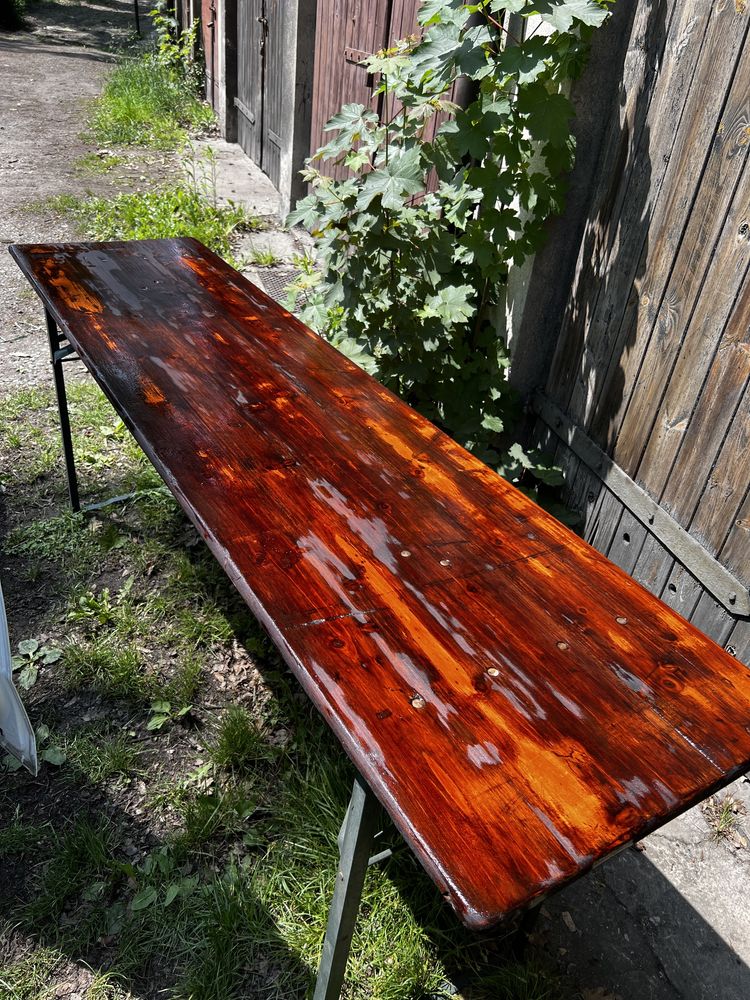 Meble ogrodowe - drewniane ławy i stół.195 cm ,  220 cm komplet