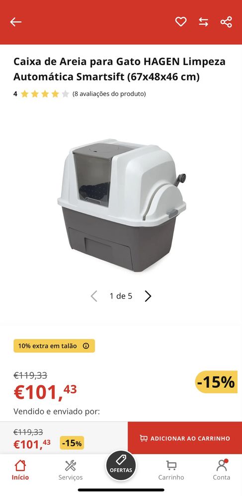 Usada: Caixa de areia (areneiro) para gatos semi-automática