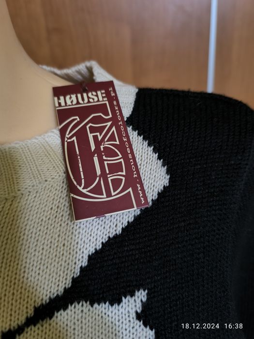Sweter 8 S 36 nowy obcisły 50% wool ptak jesień zima